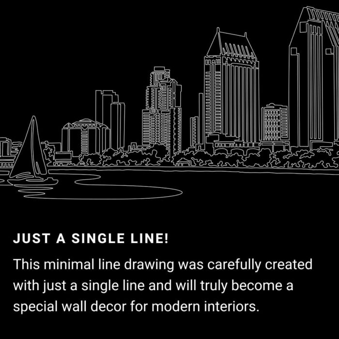 San Diego skyline One Line Drawing Art - Dark