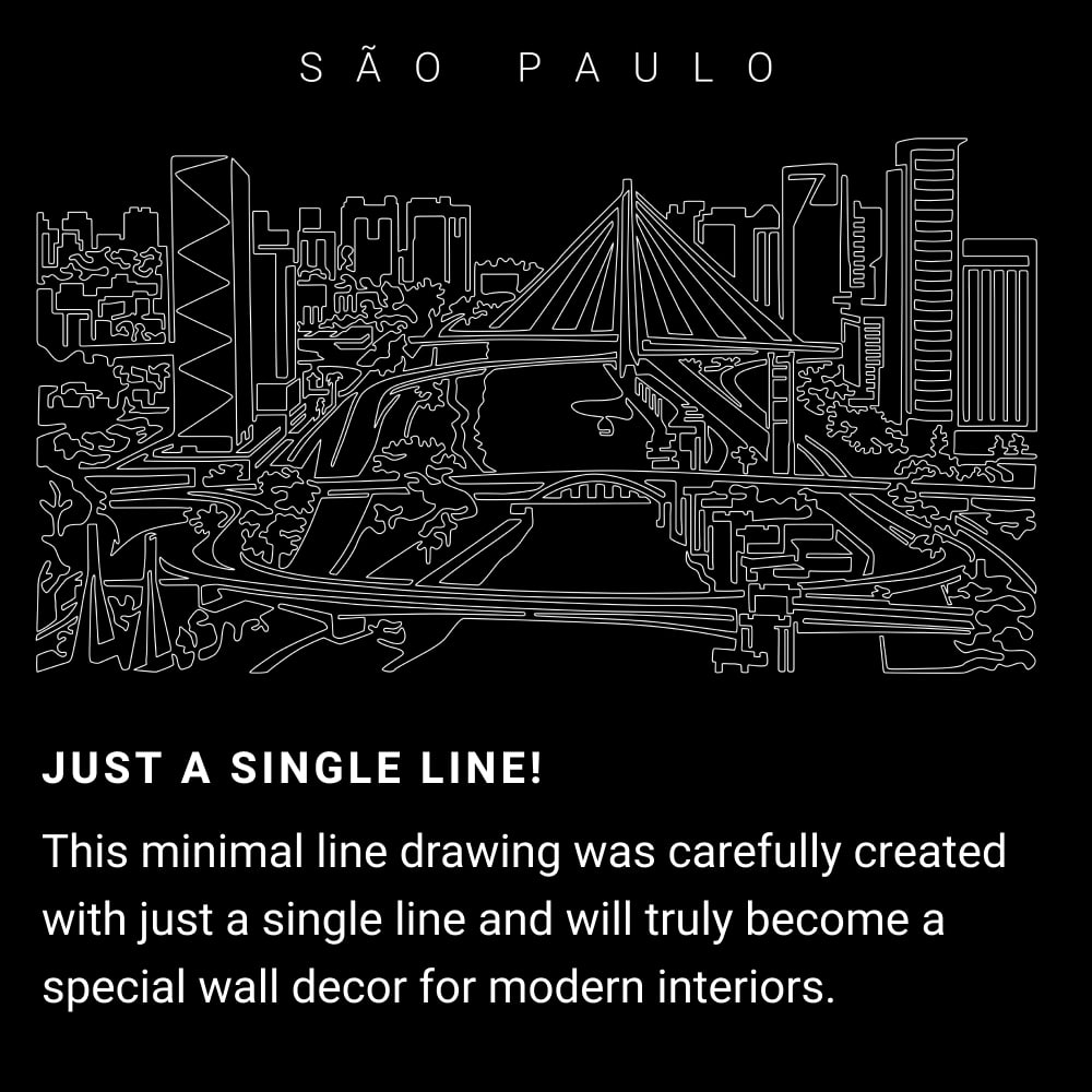 Sao Paulo Skyline One Line Drawing Art - Dark