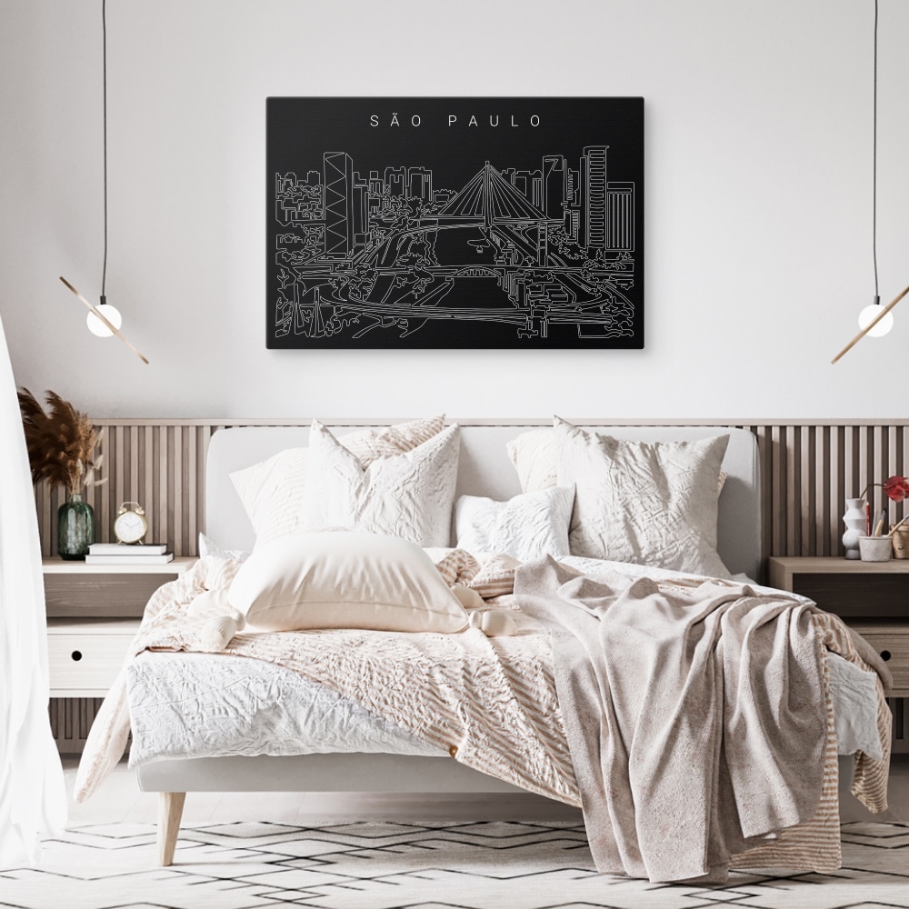 São Paulo Skyline Canvas Art Print - Bed Room - Dark