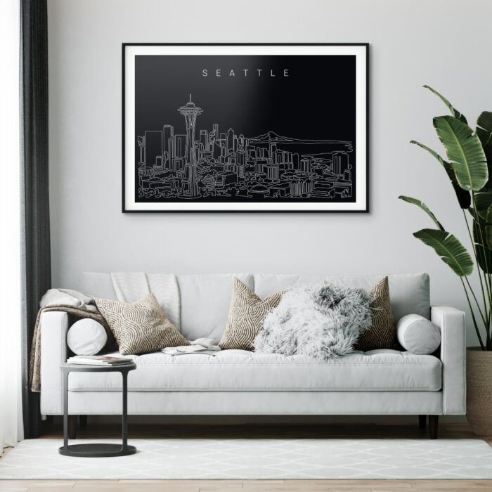 Seattle Skyline Art Print for Living Room - Dark
