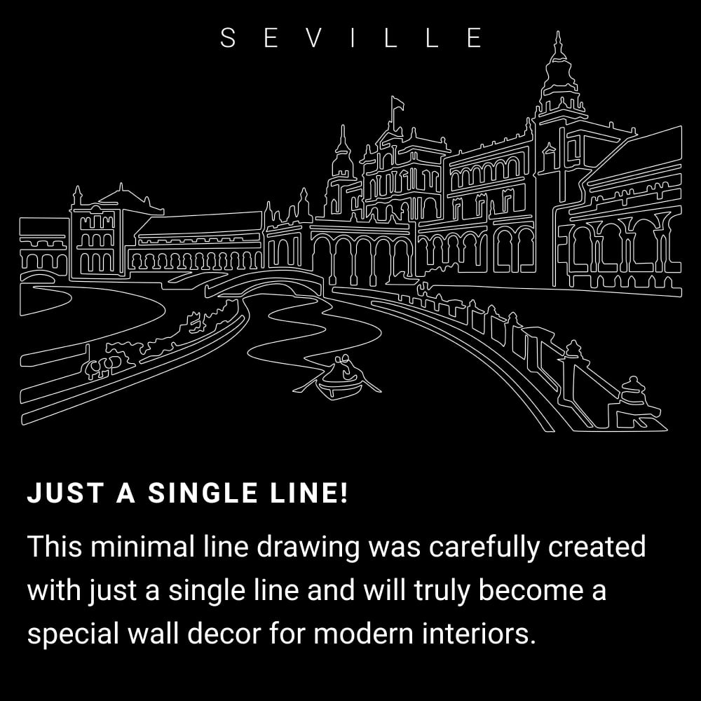 Seville Spain One Line Drawing Art - Dark