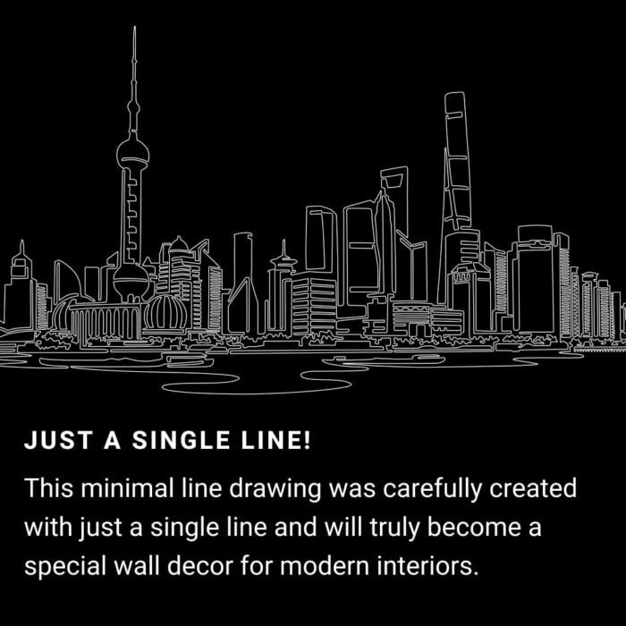 Shanghai Skyline One Line Drawing Art - Dark