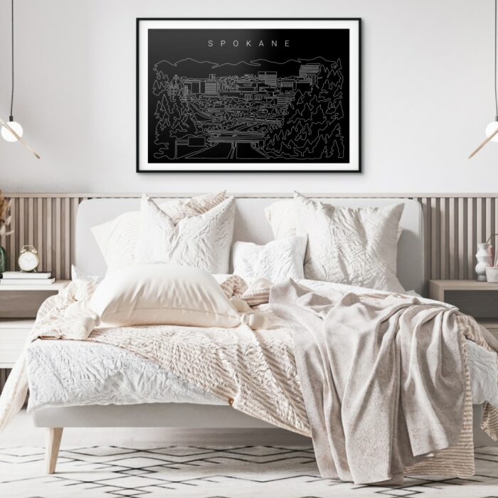 Spokane WA Skyline Art Print for Bedroom - Dark