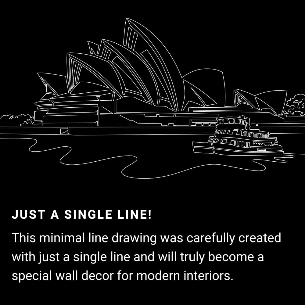 Sydney Opera House One Line Drawing Art - Dark