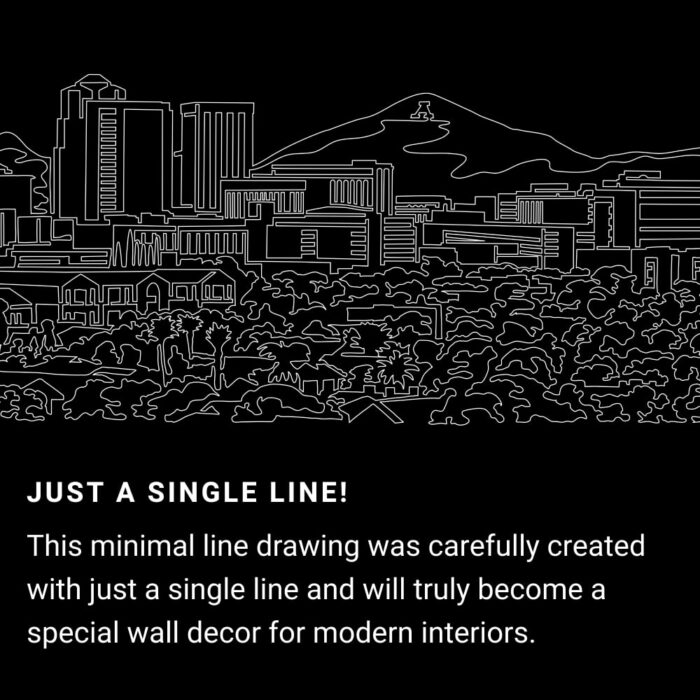 Tucson AZ Skyline One Line Drawing Art - Dark