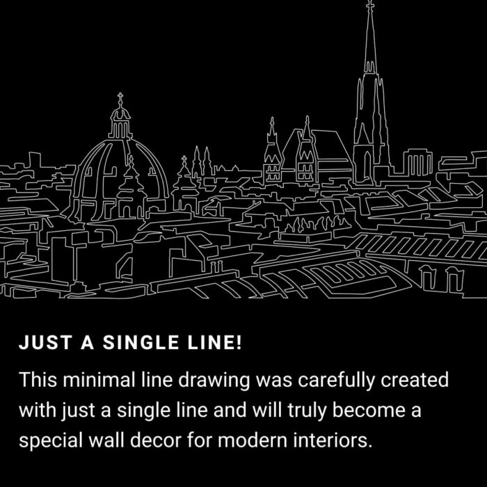 Vienna Skyline One Line Drawing Art - Dark