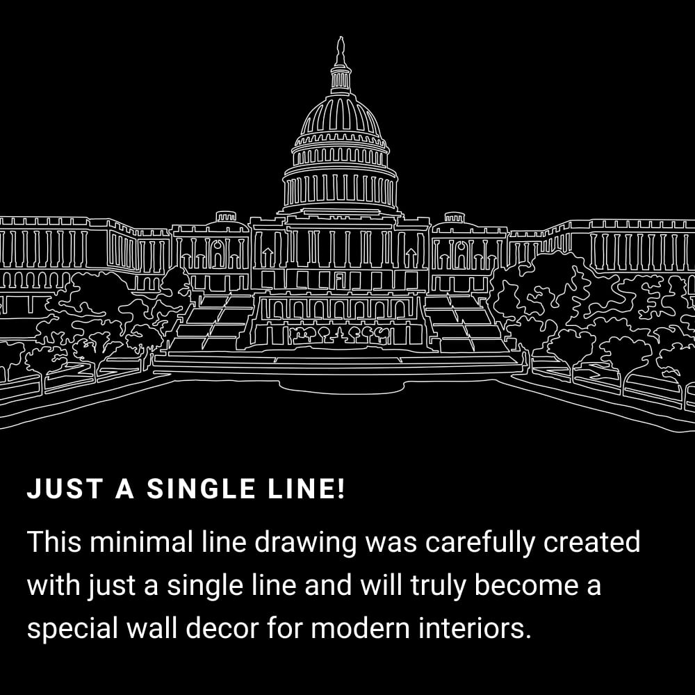 Washington DC One Line Drawing Art - Dark
