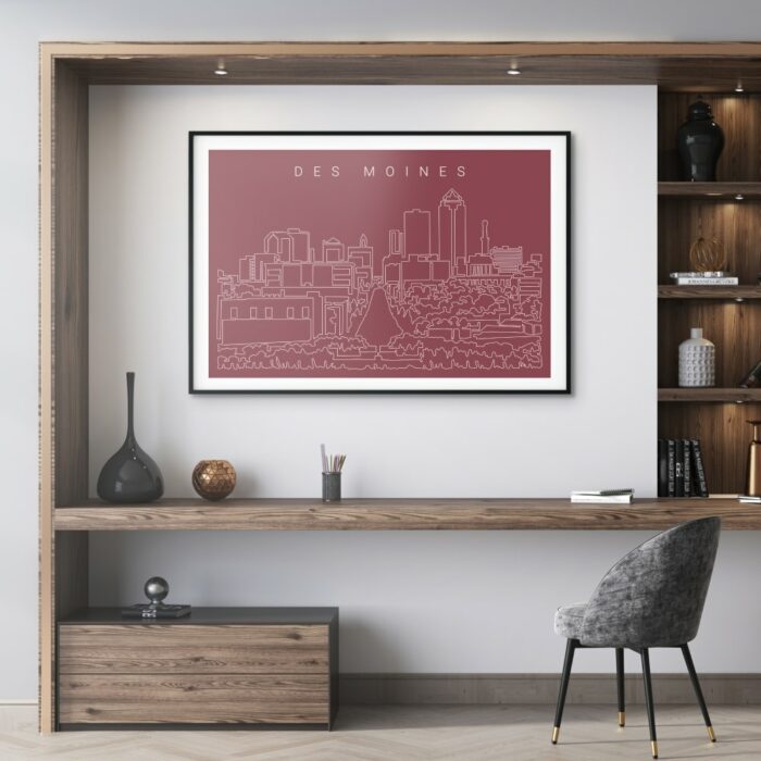 Des Moines Skyline Art Print for Home Office - Dark