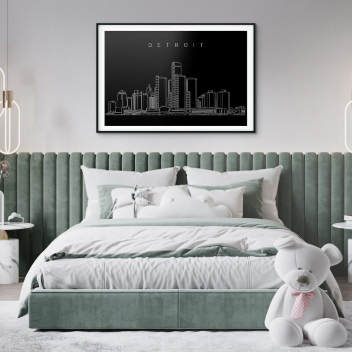 Detroit Skyline Art Print for Bedroom - Dark