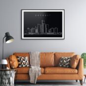 Detroit Skyline Art Print for Living Room - Dark