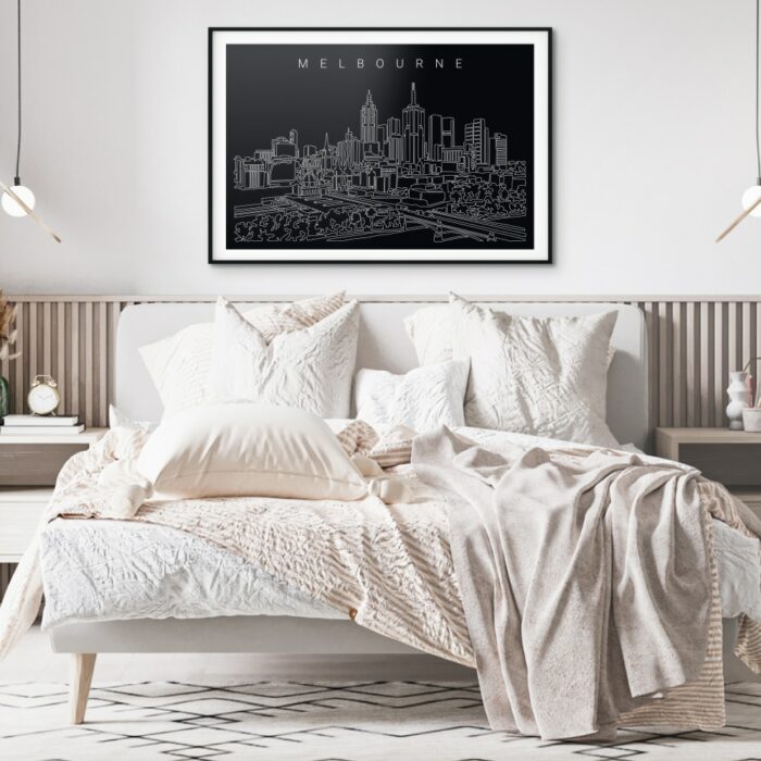 Melbourne Skyline Art Print for Bedroom - Dark