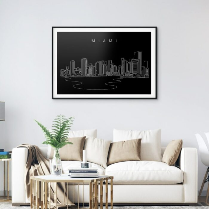 Miami Skyline Art Print for Living Room - Dark