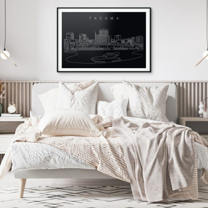 Tacoma WA Skyline Art Print for Bedroom - Dark