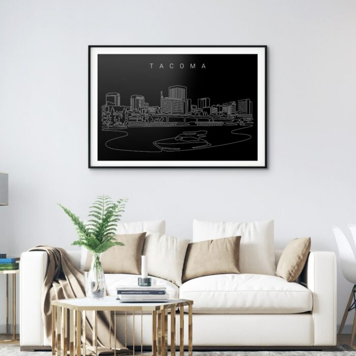 Tacoma WA Skyline Art Print for Living Room - Dark