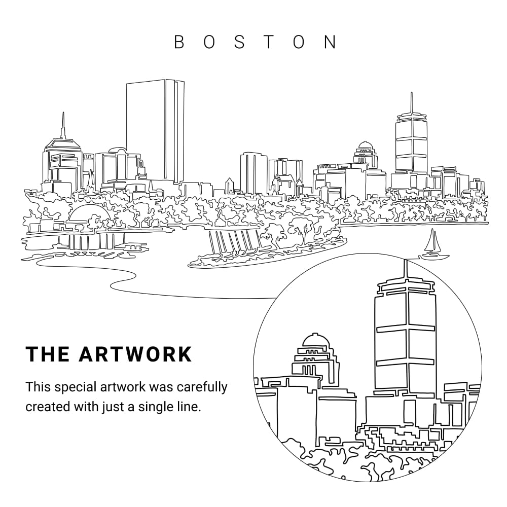 Boston Skyline Vector Art - Single Line Art Detail