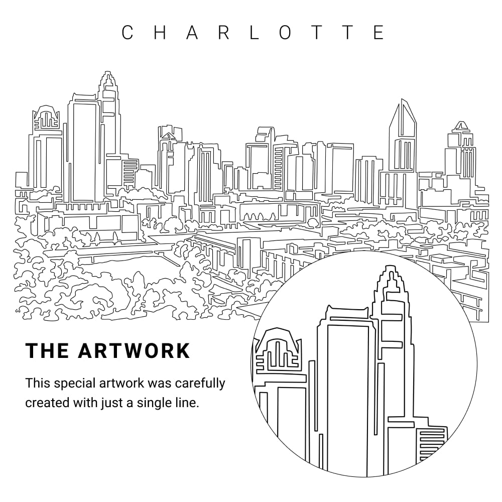 Charlotte NC Skyline Vector Art - Single Line Art Detail