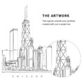 Chicago Skyline Vector Art - Single Line Art Detail - Portrait