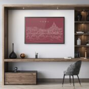 Framed Rome Skyline Wall Art for Home Office - Dark