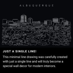 Albuquerque Skyline One Line Drawing Art - Dark