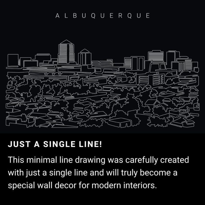 Albuquerque Skyline One Line Drawing Art - Dark