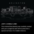Arlington Skyline One Line Drawing Art - Dark