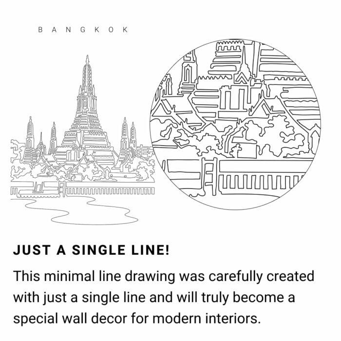 Bangkok Wat Arun One Line Drawing - Portrait - Light