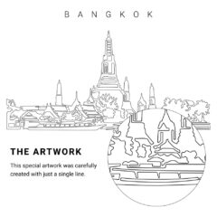 Bangkok Wat Arun Vector Art - Single Line Art Detail