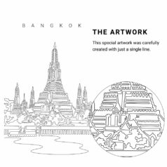 Bangkok Wat Arun Vector Art - Single Line Art Detail - Portrait