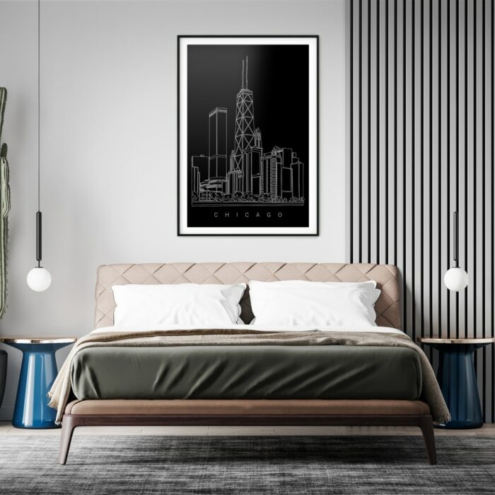 Chicago Skyline Art Print for Bed Room