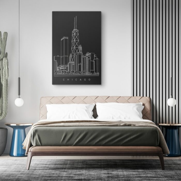 Chicago Skyline Canvas Art Print for Bedroom - Portrait - Dark