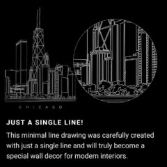 Chicago Skyline One Line Drawing - Portrait - Dark