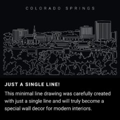 Colorado Springs Skyline One Line Drawing Art - Dark