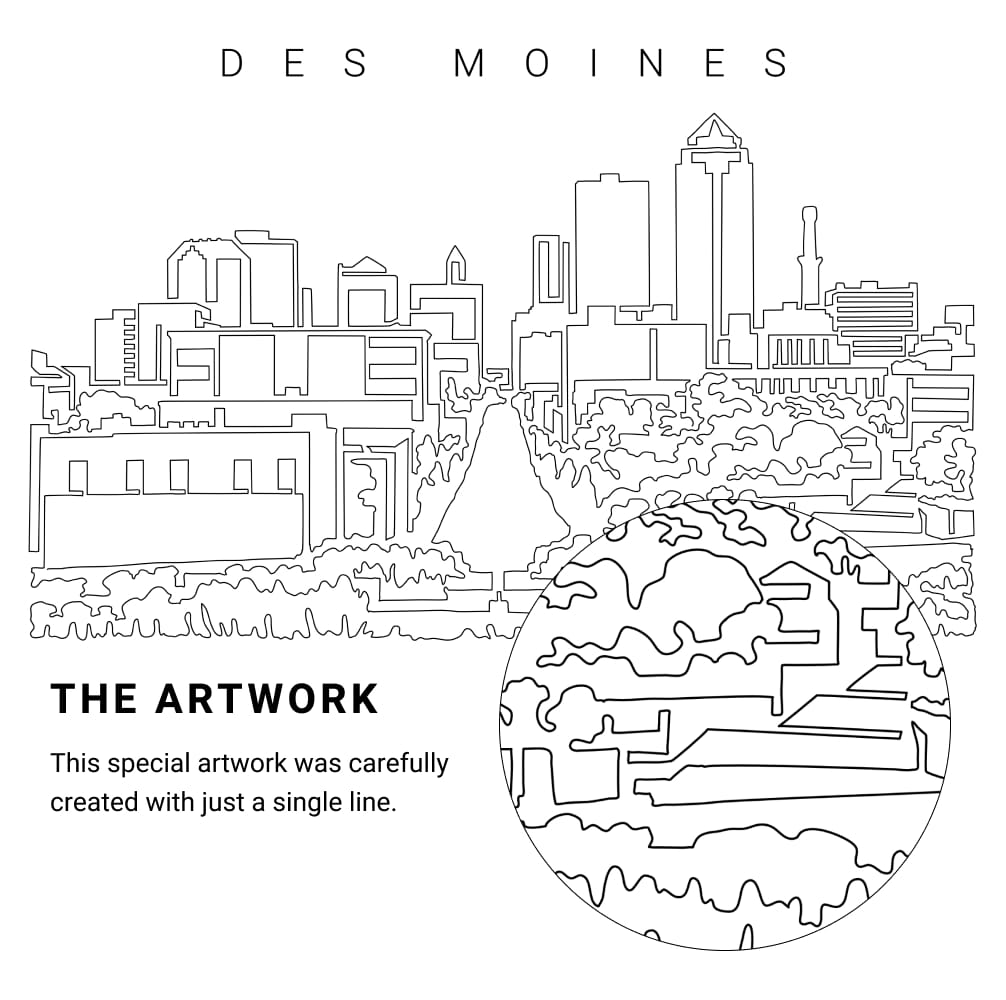 Des Moines Iowa Vector Art - Single Line Art Detail