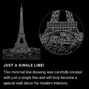 Eiffel Tower One Line Drawing - Portrait - Dark