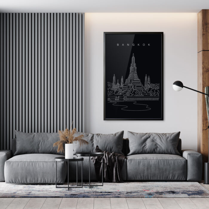 Framed Bangkok Wat Arun Wall Art for Living Room - Portrait - Dark
