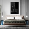 Framed Chicago Skyline Wall Art for Bed Room - Portrait - Dark