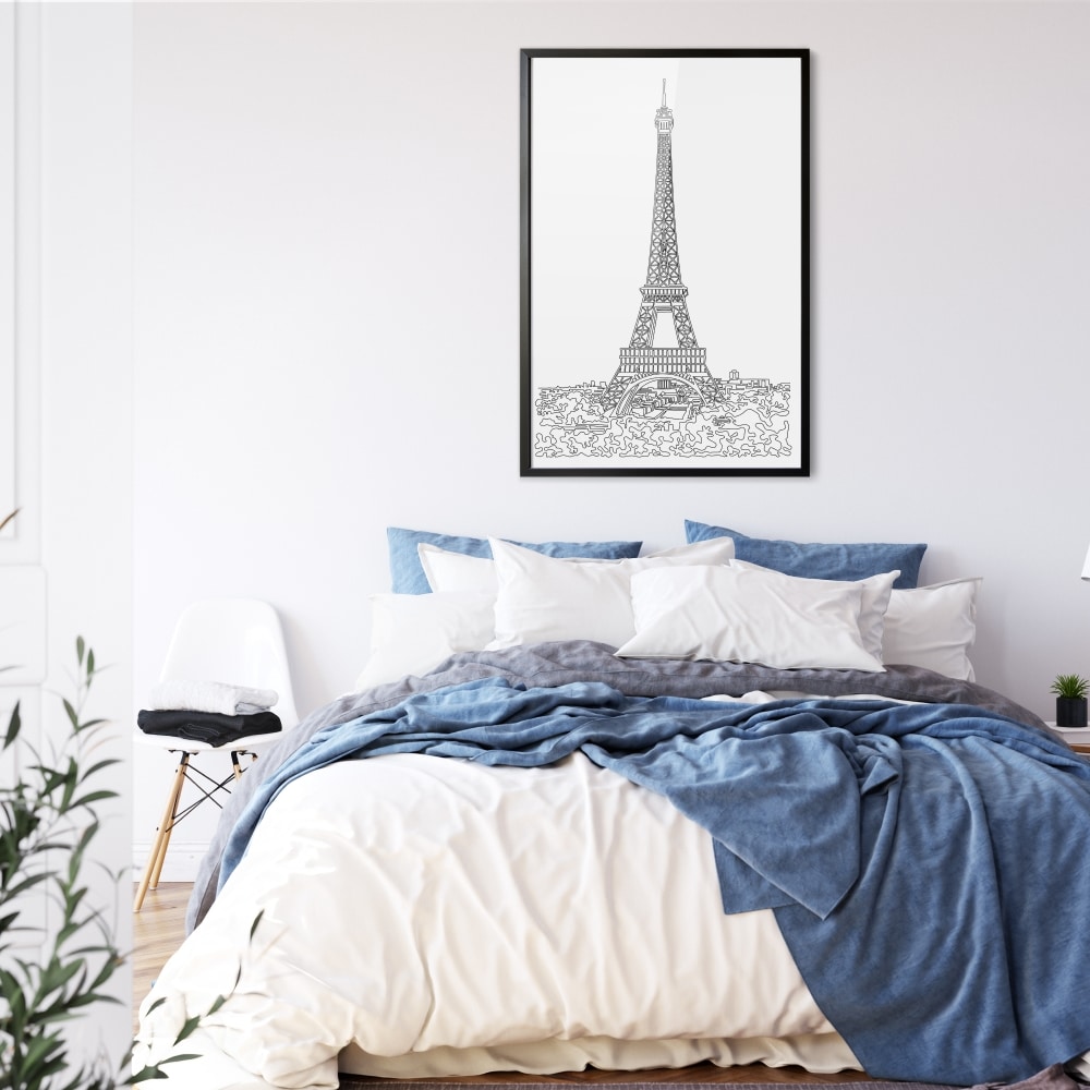 Framed Eiffel Tower Wall Art for Bedroom Room Portrait