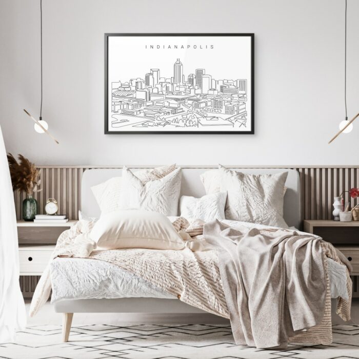 Framed Indianapolis Skyline Wall Art for Bedroom
