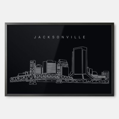 Framed Jacksonville Skyline Wall Art - Dark