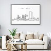 Framed Jacksonville Skyline Wall Art for Living Room