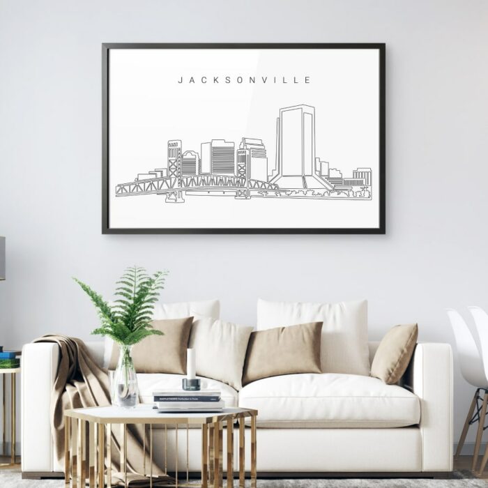 Framed Jacksonville Skyline Wall Art for Living Room
