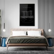 Framed Marina Bay Sands Wall Art for Bed Room - Portrait - Dark
