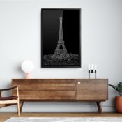 Framed Paris Eiffel Tower Wall Art Home Decor - Portrait - Dark