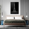Framed Paris Eiffel Tower Wall Art for Bed Room - Portrait - Dark