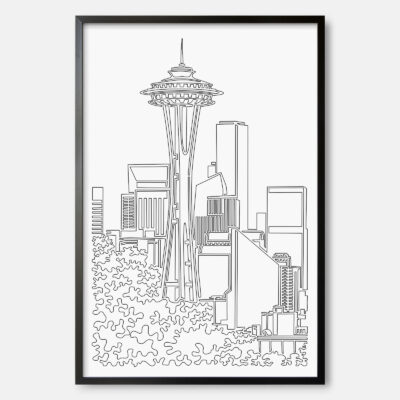 Framed Seattle Skyline Wall Art - Portrait