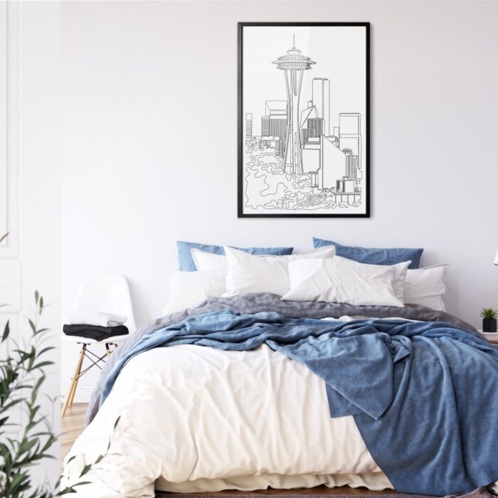 Framed Seattle Skyline Wall Art for Bedroom Room - Portrait