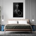 Framed Seattle Space Needle Wall Art for Bed Room - Portrait - Dark