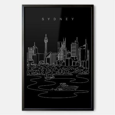Framed Sydney Skyline Wall Art - Portrait - Dark