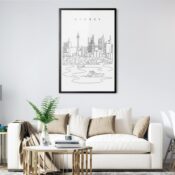 Framed Sydney Skyline Wall Art for Living Room - Portrait