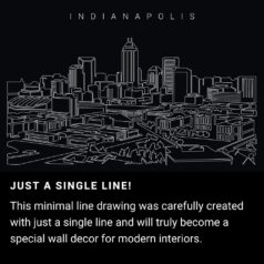 Indianapolis Skyline One Line Drawing Art - Dark